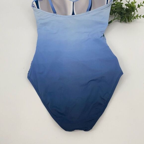 Bleu Rod Beattie 10 Hola Shirred Bandeau Ombre‎ One-Piece Swimsuit Blue - Picture 4 of 12